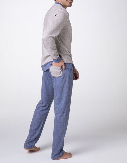 Pigiama Lungo Girocollo in Caldo Interlock, beige melange,  Pigiama Lungo Girocollo in Caldo Interlock, beige melange, , LOVABLE