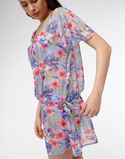 Mini abito in chiffon, stampa tropicale con fiori, , LOVABLE