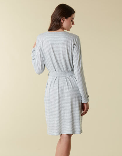 Vestaglia donna manica lunga in cotone modal, righe grigie e bianche, , LOVABLE