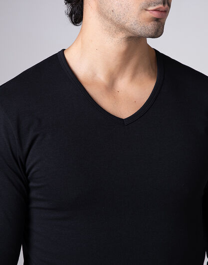 Maglia Manica Lunga scollo a V Cool Sensation in Stretch Cotton, nero,  Maglia Manica Lunga scollo a V Cool Sensation in Stretch Cotton, nero, , LOVABLE