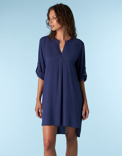 Caftano scollo profondo in tela di viscosa, blu navy , , LOVABLE