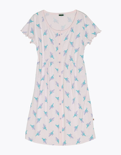 Camicia da notte aperta manica corta in jersey, rosa stampa lavanda, , LOVABLE