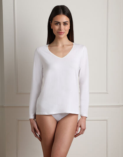 Maglia Manica Lunga Scollo a V Warm Sensation, bianco, , LOVABLE