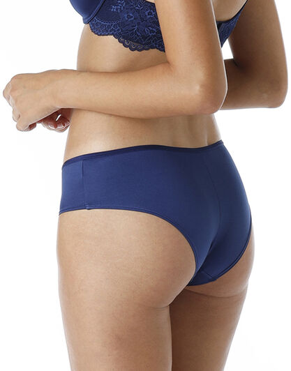 La Senza – Slip Lux Lace in microfibra lucida e pizzo, blu scuro, , LOVABLE