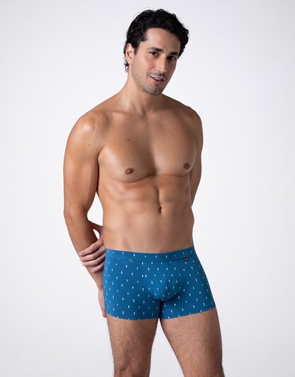 Boxer in Cotone Modal, petrolio con stampa scacchi, , LOVABLE
