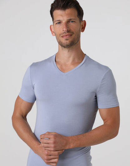 T-shirt uomo con scollo a v in micromodal, grigio chiaro, , LOVABLE