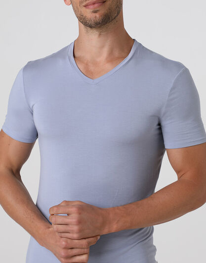 T-shirt uomo con scollo a v in micromodal, grigio chiaro,  T-shirt uomo con scollo a v in micromodal, grigio chiaro, , LOVABLE