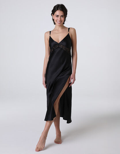 Sottoveste Lunga L'Elegance in seta e modal, nero, , LOVABLE