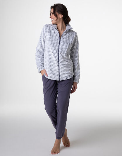 Homewear Aperto in Pelliccetta jacquard e Micropile, grigio, , LOVABLE