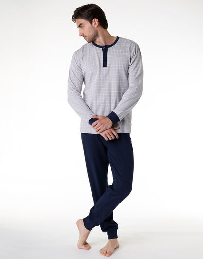 Pigiama lungo uomo in 100% cotone, grigio stampato, , LOVABLE