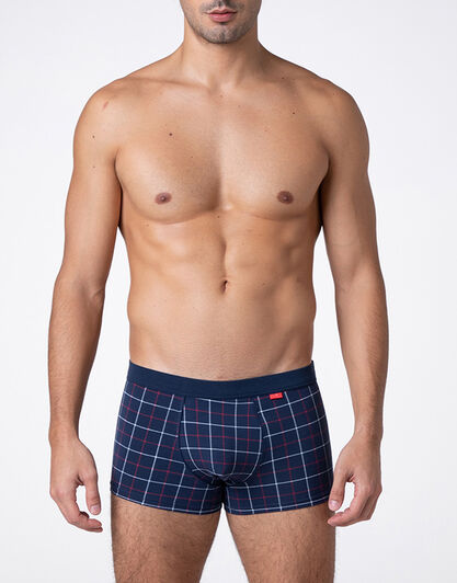 Boxer Printed Stretch Cotton, blu check, , LOVABLE