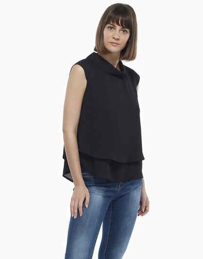 Smanicato mezza manica conchiglia nero, in georgette, , LOVABLE