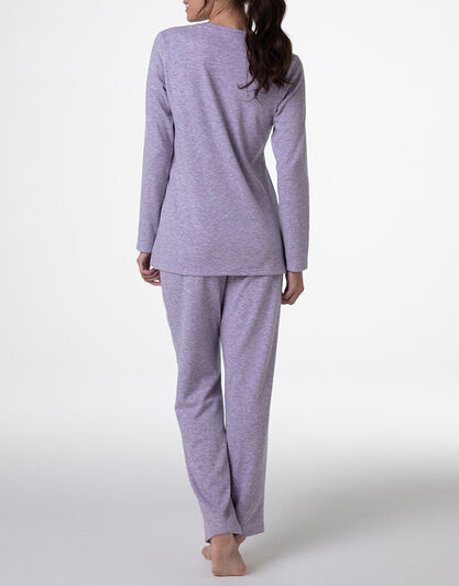 Pigiama Lungo scollo a V in Interlock garzato, rosa orchidea, , LOVABLE