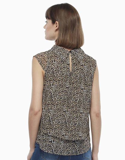 Smanicato mezza manica conchiglia stampa animalier, in georgette, , LOVABLE
