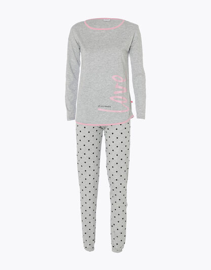 Pigiama donna lungo in jersey di cotone, grigio melange, , LOVABLE