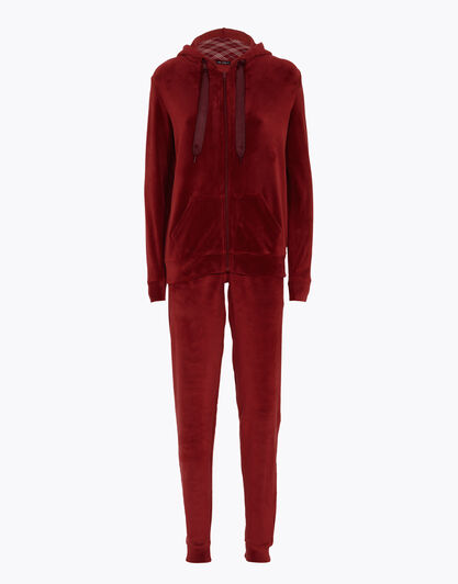 Homewear manica e gamba lunga bordeaux, in ciniglia, aperto con zip, , LOVABLE