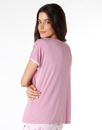 T-shirt del pigiama donna in 100% cotone modal, malva, , LOVABLE