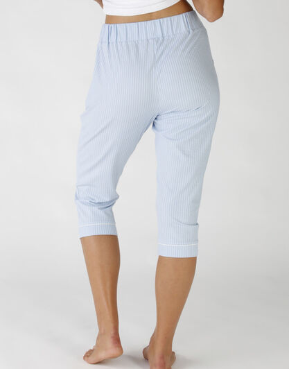 Pantaloni capri in operato maglia cotone e sorona, colore lightblue e white, , LOVABLE