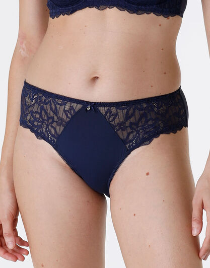Slip Striped Lace in pizzo e microfibra, blu scuro, , LOVABLE