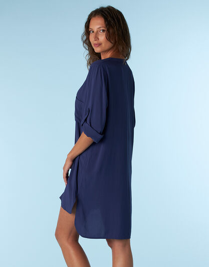 Caftano scollo profondo in tela di viscosa, blu navy , , LOVABLE