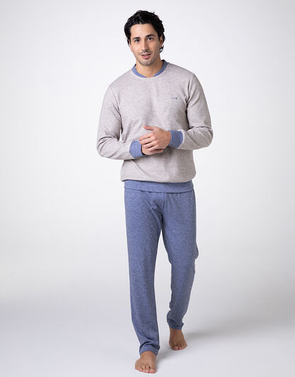 Pigiama Lungo Girocollo in Caldo Interlock, beige melange, , LOVABLE