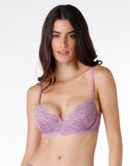 Reggiseno imbottito in pizzo elastico e microfibra, malva, , LOVABLE