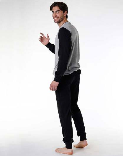 Pigiama uomo lungo in jersey di cotone, nero, , LOVABLE