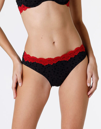 Slip Velvet Tulle in pizzo e tulle, nero e rosso, , LOVABLE