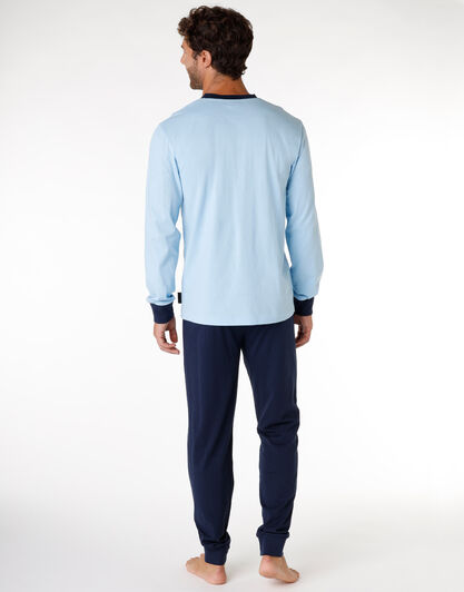 Pigiama lungo uomo in 100% cotone, azzurro polvere, , LOVABLE