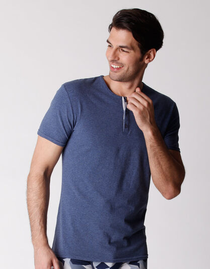 T-shirt uomo serafino in cotone elasticizzato, jeans melange, , LOVABLE