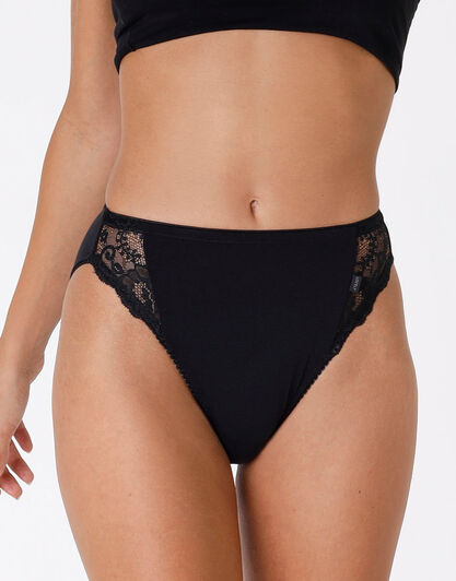 Slip mini sgambato Lovely charme nero in cotone elasticizzato con pizzo-LOVABLE