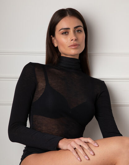 Maglia a collo alto e manica lunga in modal e cashmere, nero, , LOVABLE