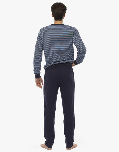 Homewear manica e gamba lunga, righe blu polvere, in felpa piquet, , LOVABLE
