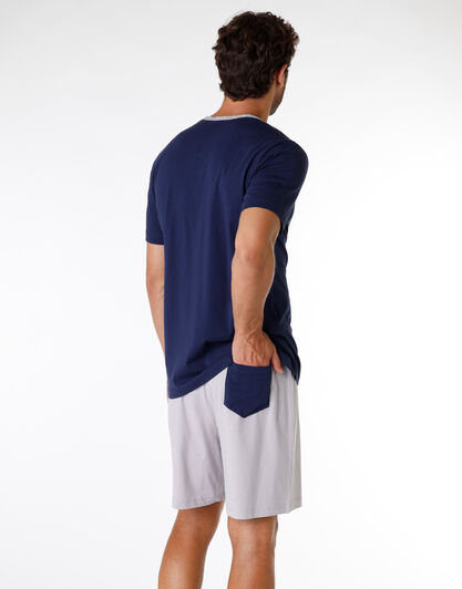 Pigiama corto uomo in jersey di 100% cotone, blu navy, , LOVABLE