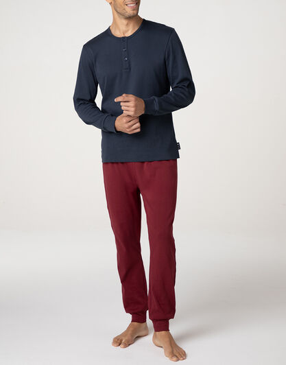 Pigiama Lungo Collo Serafino in Interlock, blu notte, , LOVABLE