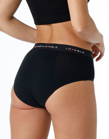 NUOVO Slip alto da ciclo lavabile in cotone biologico certificato, colore nero, per flusso abbondante, , LOVABLE
