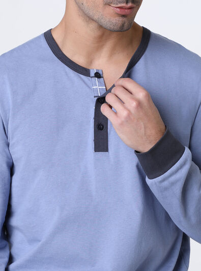 Pigiama Lungo Collo Serafino in Jersey, avio,  Pigiama Lungo Collo Serafino in Jersey, avio, , LOVABLE