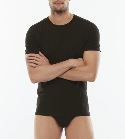 T-Shirt girocollo Cotton Stretch in cotone elasticizzato, nero,  T-Shirt girocollo Cotton Stretch in cotone elasticizzato, nero, , LOVABLE