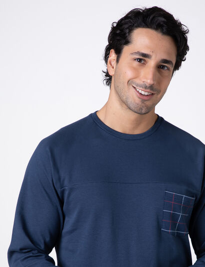 Pigiama Lungo Girocollo in Interlock, blu navy, , LOVABLE