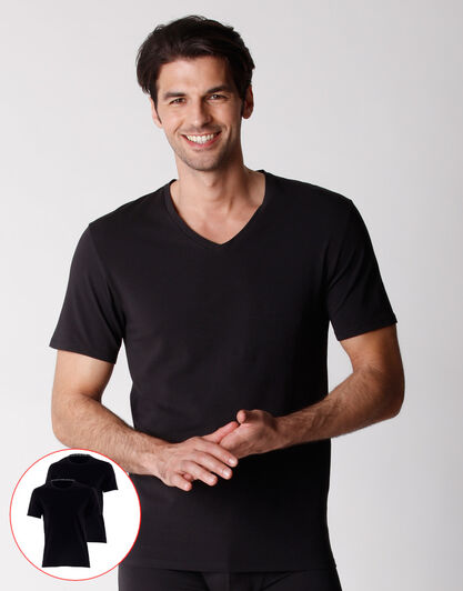 T-shirt scollo a V uomo in cotone biologico, confezione x2 nero, , LOVABLE