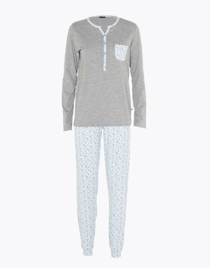 Pigiama lungo donna in jersey di cotone, grigio melange, , LOVABLE