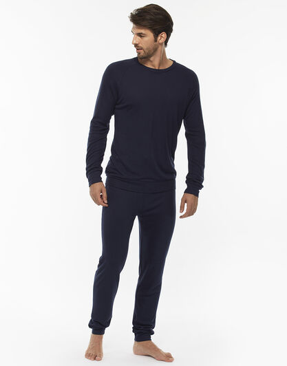 Pigiama manica e gamba lunga blu notte in interlock , , LOVABLE