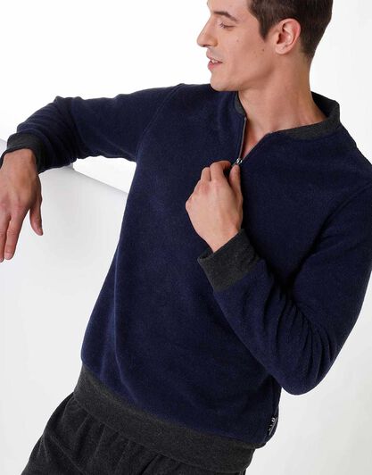Homewear lungo uomo in felpa calda, blu, , LOVABLE