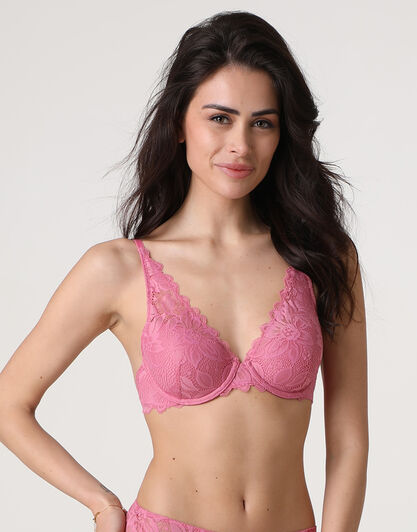 Reggiseno imbottito con ferretto Natural Lace in pizzo elastico, rosa naturale, , LOVABLE
