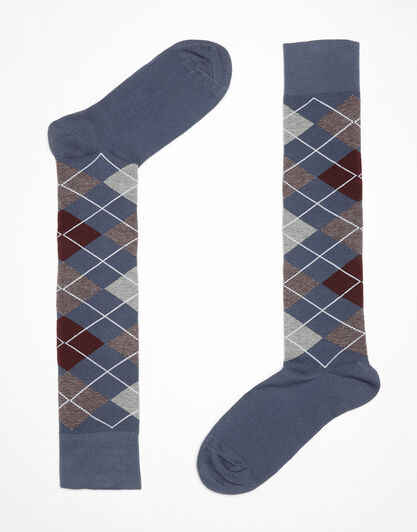 Calze lunghe uomo blu denim, con stampa rombi, , LOVABLE