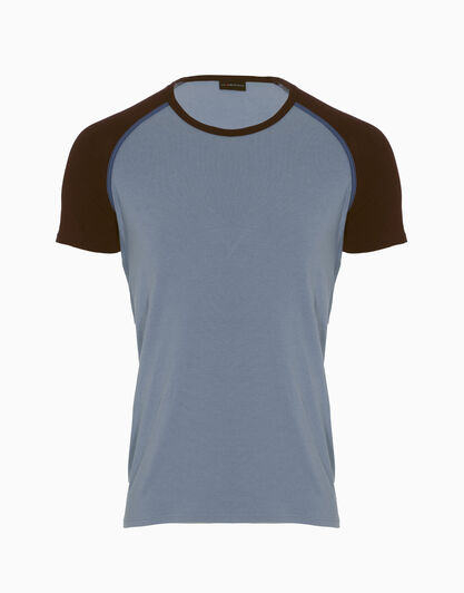 T-shirt grigio chiaro, in cotone elasticizzato, con girocollo in contrasto colore  , , LOVABLE