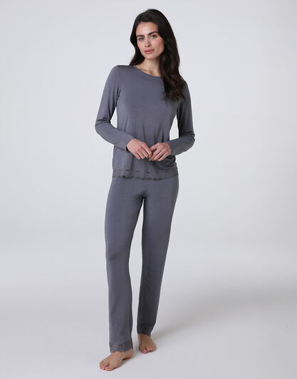Pigiama Lungo Elegant Modal, grigio antracite, , LOVABLE