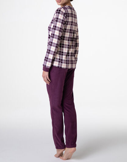 Pigiama Lungo in Micropile, tartan vinaccia, , LOVABLE