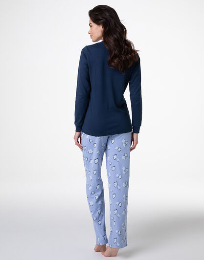 Pigiama Lungo Aperto in Interlock, blu notte, , LOVABLE