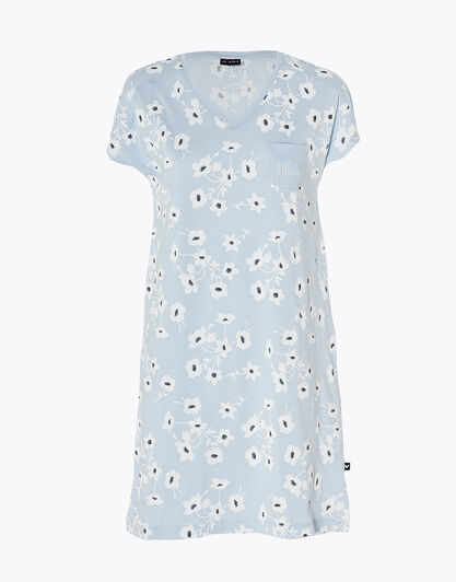 Camicia da notte a maniche corte in jersey 100% cotone, azzurro stampato, , LOVABLE